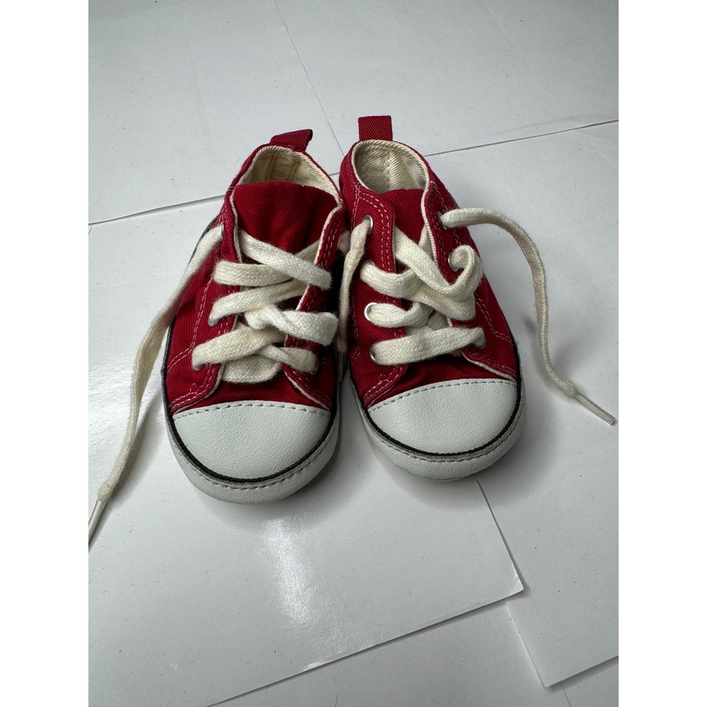 Baby Gap Red Canvas High Top Sneakers Soft Sole Crib Shoes Infants Size 0-6M
